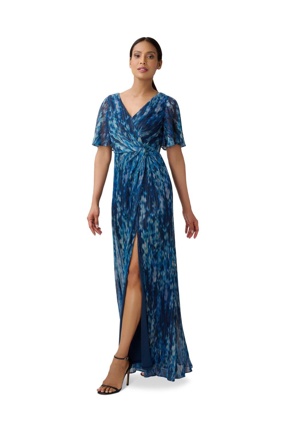 Dresses Printed Metallic Mesh Gown Adrianna Papell