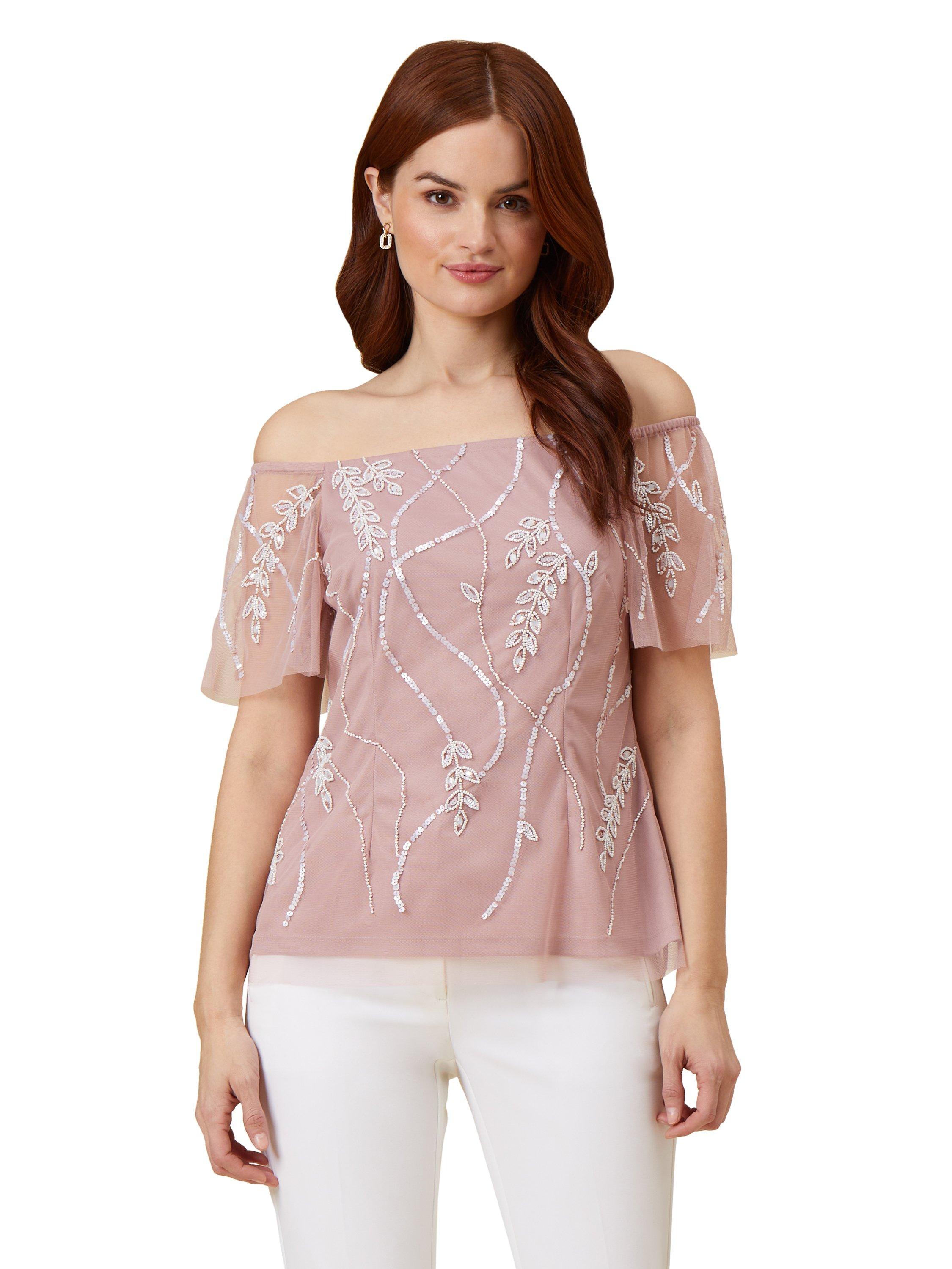 Dresses Beaded Off Shoulder Top Adrianna Papell