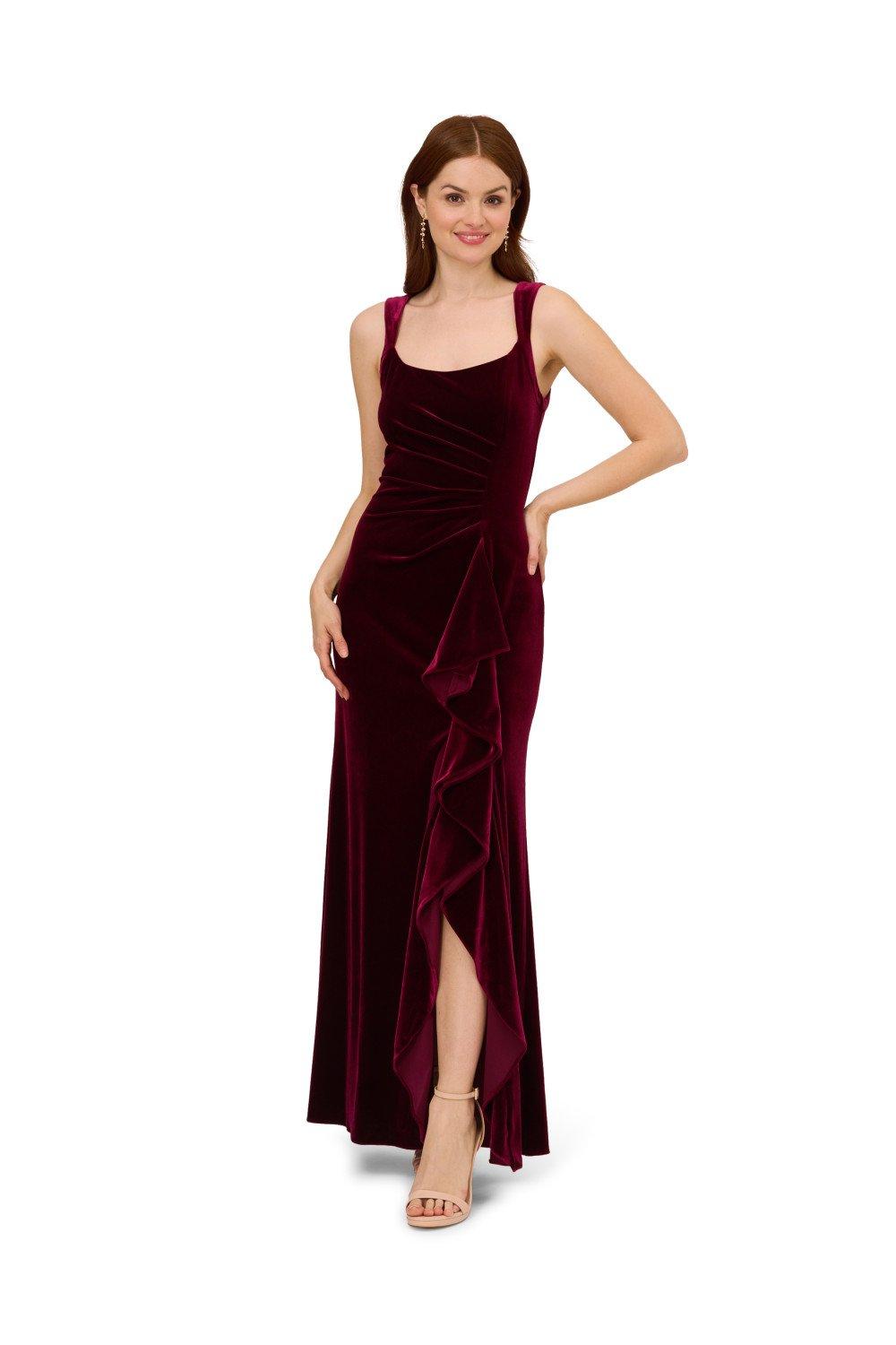 Dresses Velvet Ruffle Front Gown Adrianna Papell