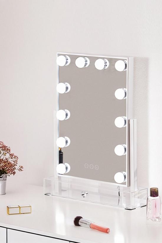 Living and Home Hollywood Vanity Makeup Mirror Desktop Mirror with Drawer, Tabletop Mirror With LED Light For Makeup Desk Dressing Table, Dormitory Portable Mirror 1