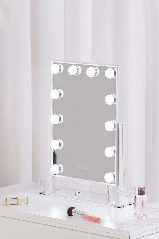 Living and Home Hollywood Vanity Makeup Mirror Desktop Mirror with Drawer, Tabletop Mirror With LED Light For Makeup Desk Dressing Table, Dormitory Portable Mirror 2