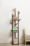 Living and Home Wooden Coat Rack Stand with 3 Shelves for Entryway Corner Clothes Shelf thumbnail 1