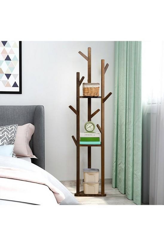 Living and Home Wooden Coat Rack Stand with 3 Shelves for Entryway Corner Clothes Shelf 2