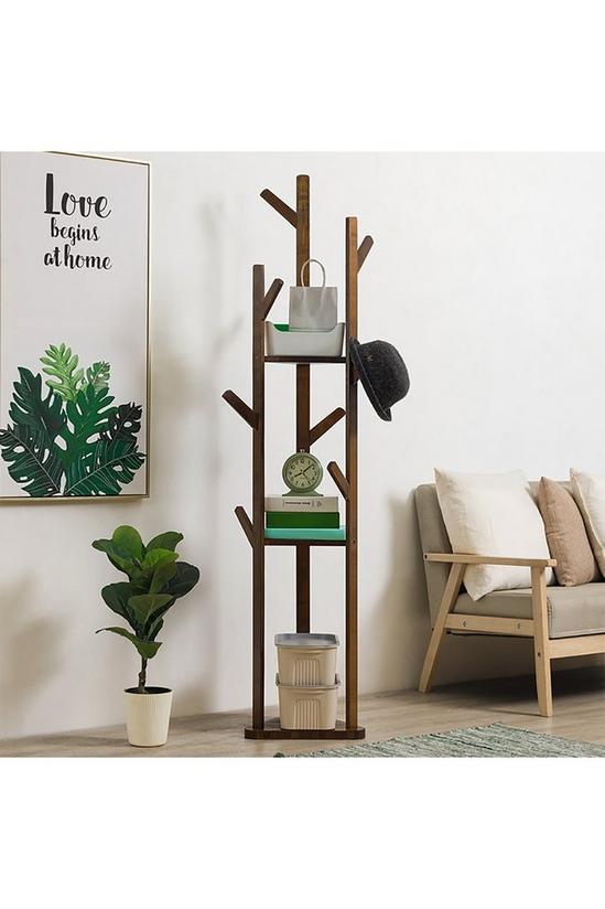 Living and Home Wooden Coat Rack Stand with 3 Shelves for Entryway Corner Clothes Shelf 3