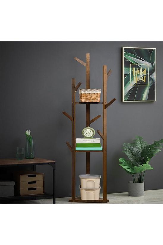 Living and Home Wooden Coat Rack Stand with 3 Shelves for Entryway Corner Clothes Shelf 4