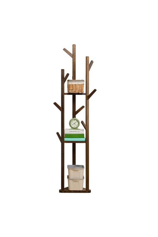 Living and Home Wooden Coat Rack Stand with 3 Shelves for Entryway Corner Clothes Shelf 5