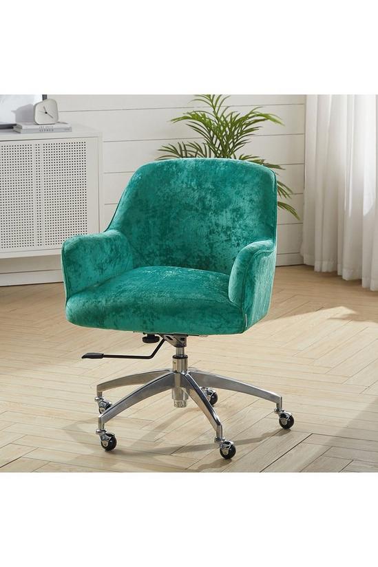 Living and Home Green Velvet Upholstered Wheeled Swivel Office Chair 1