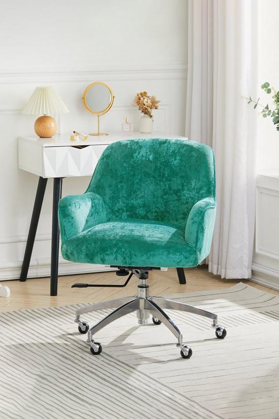 Living and Home Green Velvet Upholstered Wheeled Swivel Office Chair 6