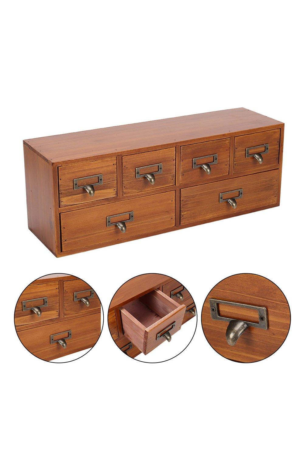 Desktop Retro Wood 6-Drawer Storage Organizer