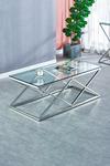 Living and Home Modern Glass Rectangular Dining Table with Metal Base thumbnail 1