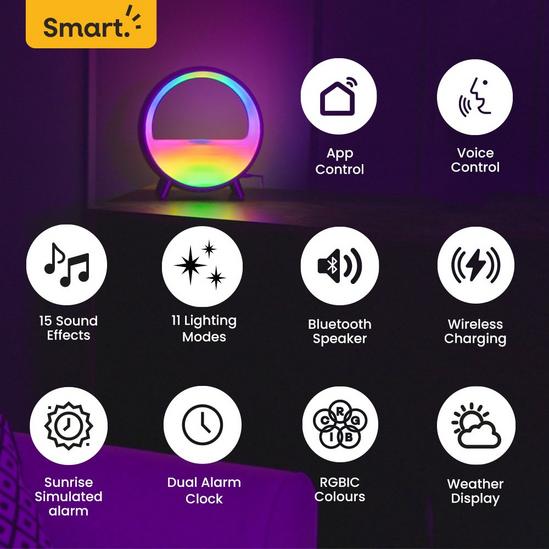 ValueLights Large Smart Sunrise Alarm Clock With Wireless Charging And Bluetooth Speaker 1