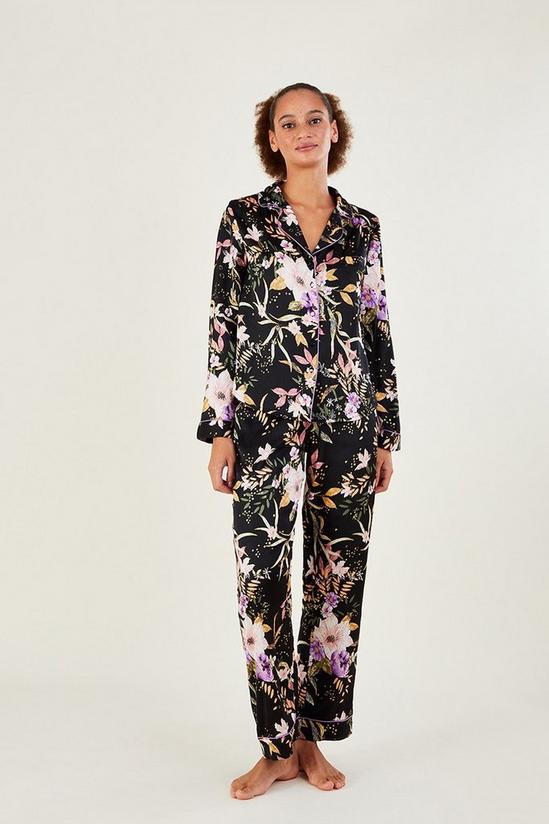 Monsoon Foil Floral Print Satin Pyjama Set 1