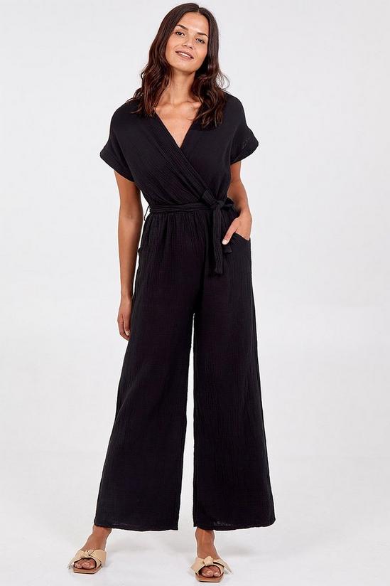 Blue Cotton Cheesecloth Jumpsuit, Womenswear