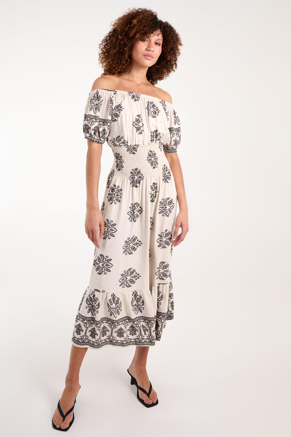 Dresses | Batik Print Shirred Waist Dress | Blue Vanilla