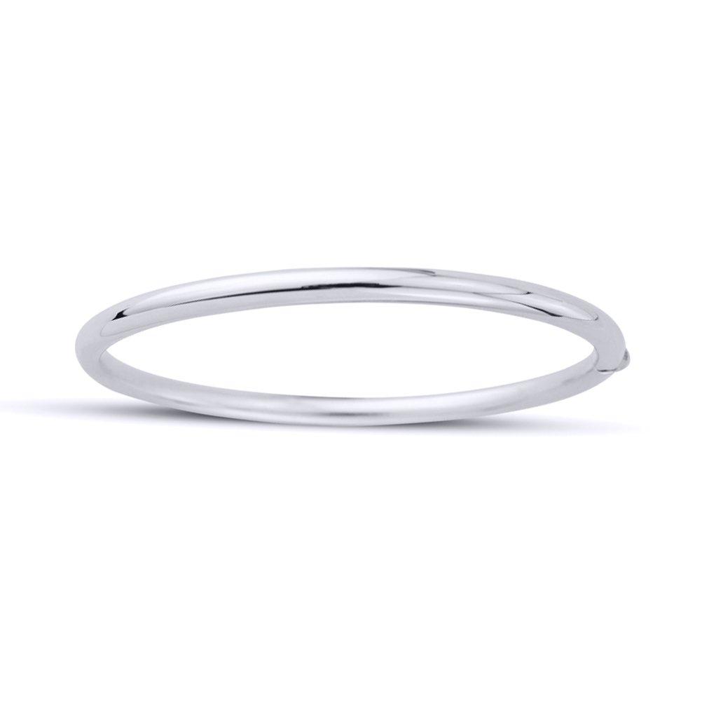 Jewellery 9ct White Gold Circular Tube Oval Bangle Bracelet 4mm