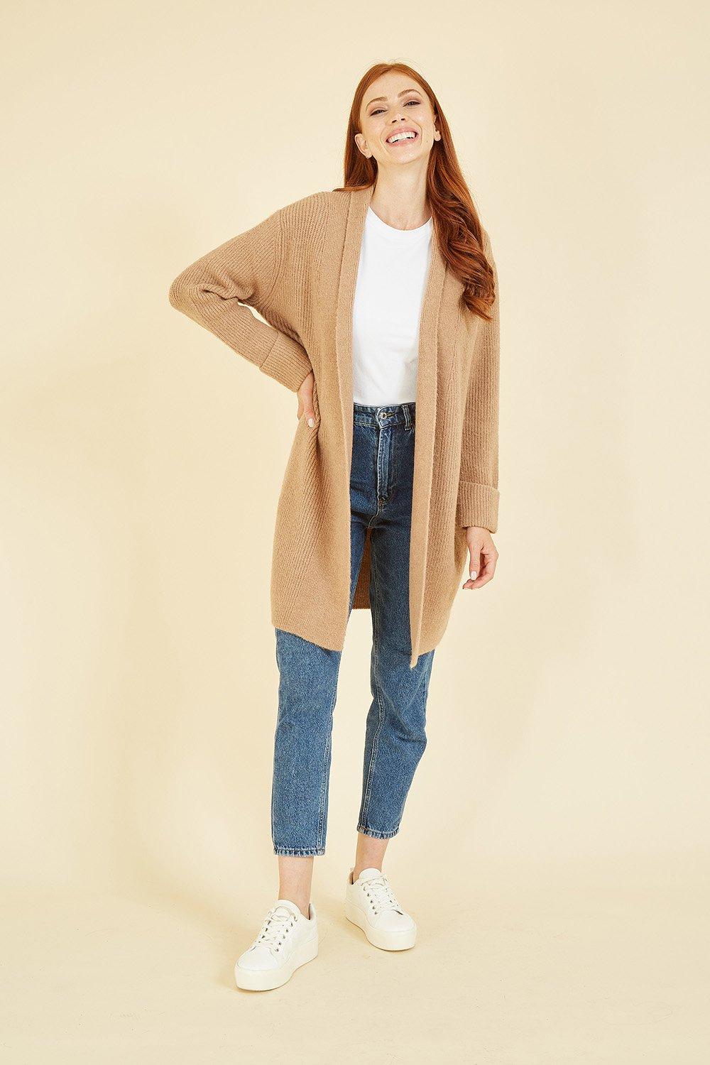 Long hot sale camel cardigan