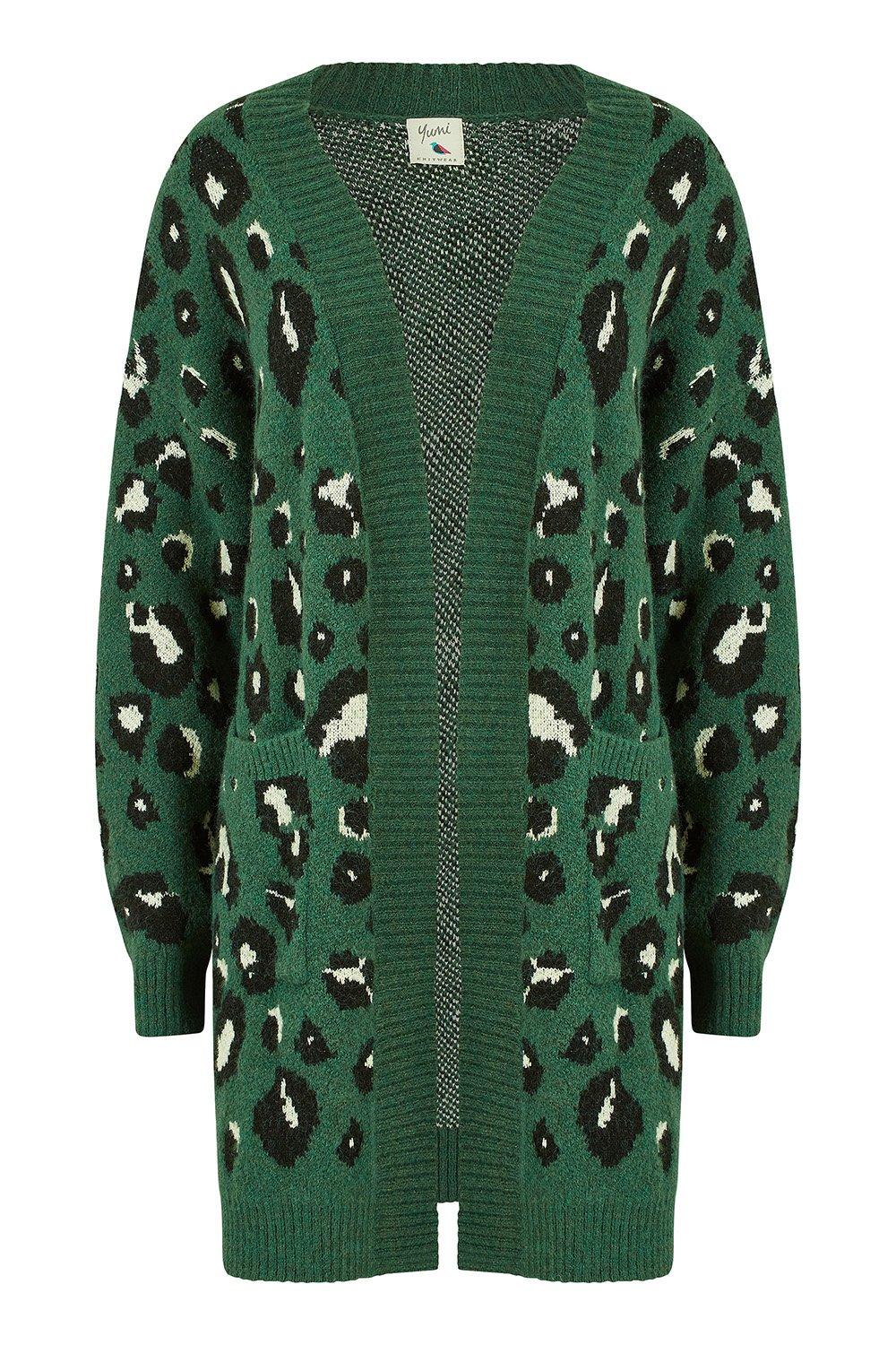 Green leopard outlet print cardigan