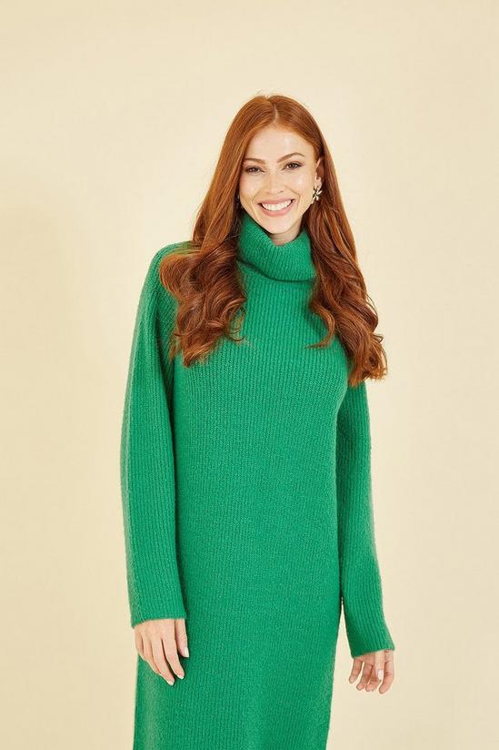 Yumi Green Roll Neck Knitted Midi Jumper Dress 2