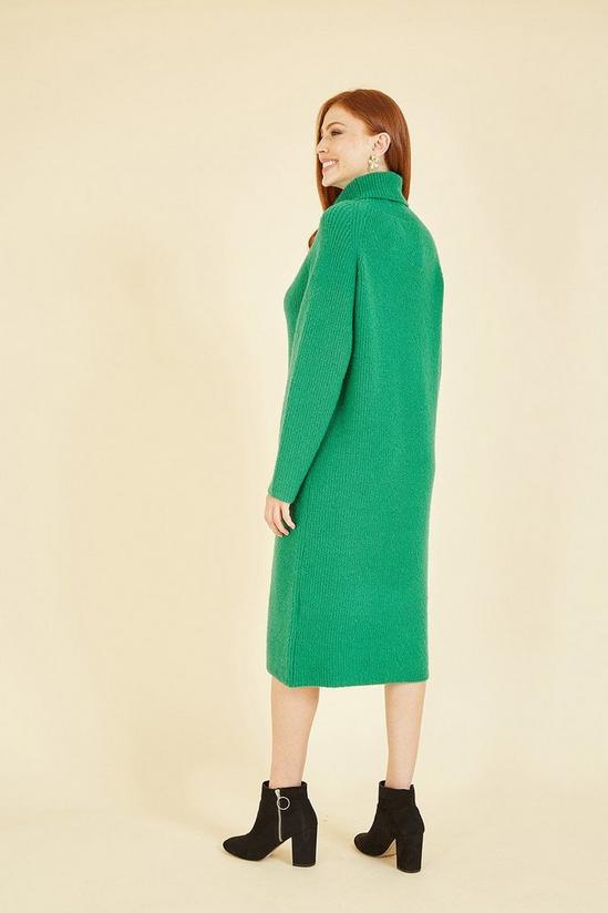 Yumi Green Roll Neck Knitted Midi Jumper Dress 4