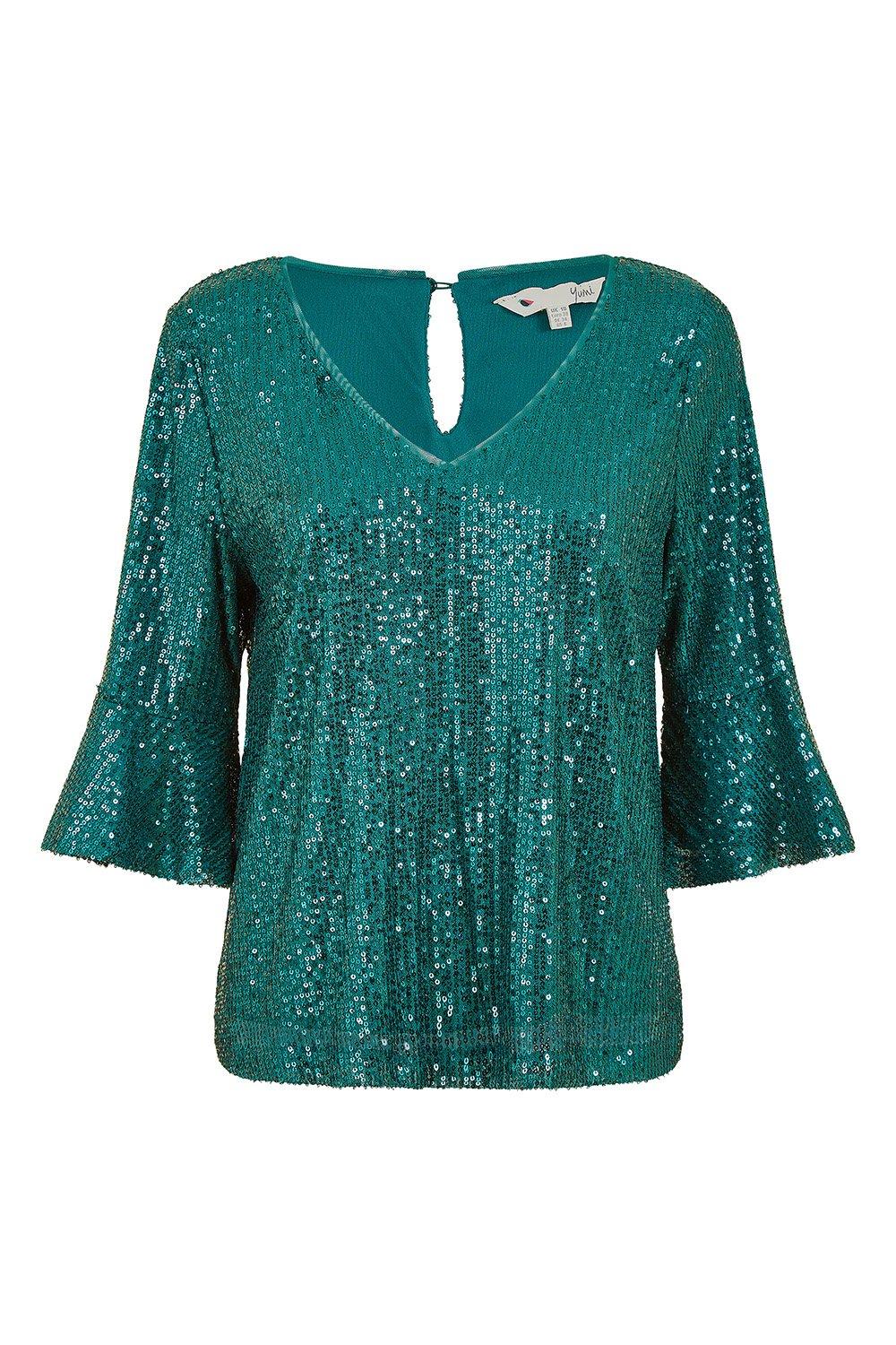 Wallis green cheap sequin top