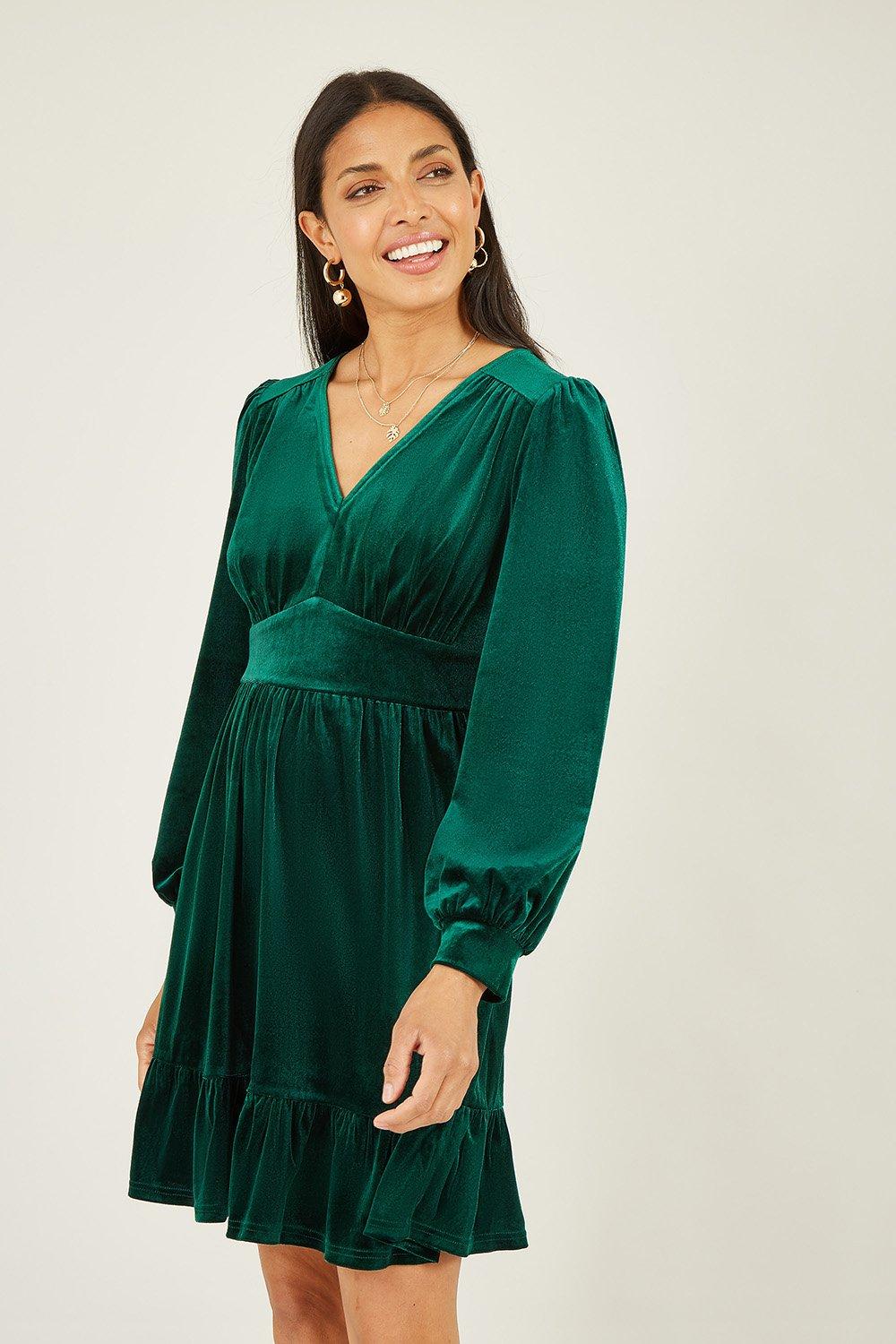 Wallis green velvet wrap sale dress