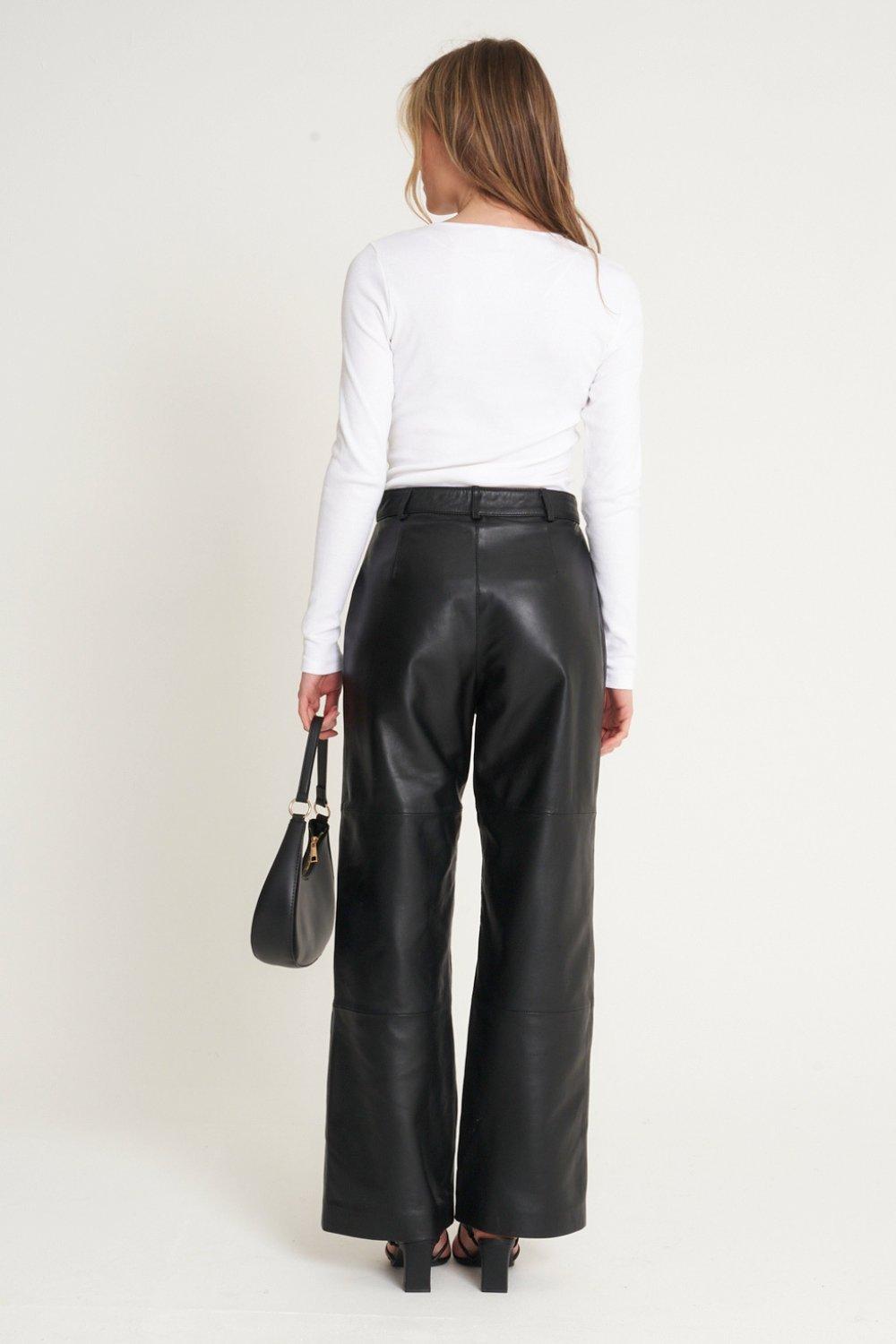 Black Womens Real Leather Trousers - Pepe W2023A