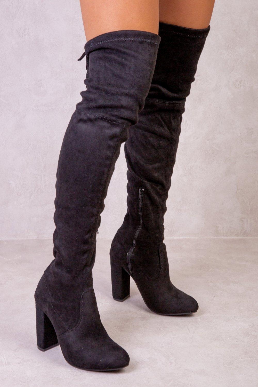 Over the knee hot sale black block heel boots