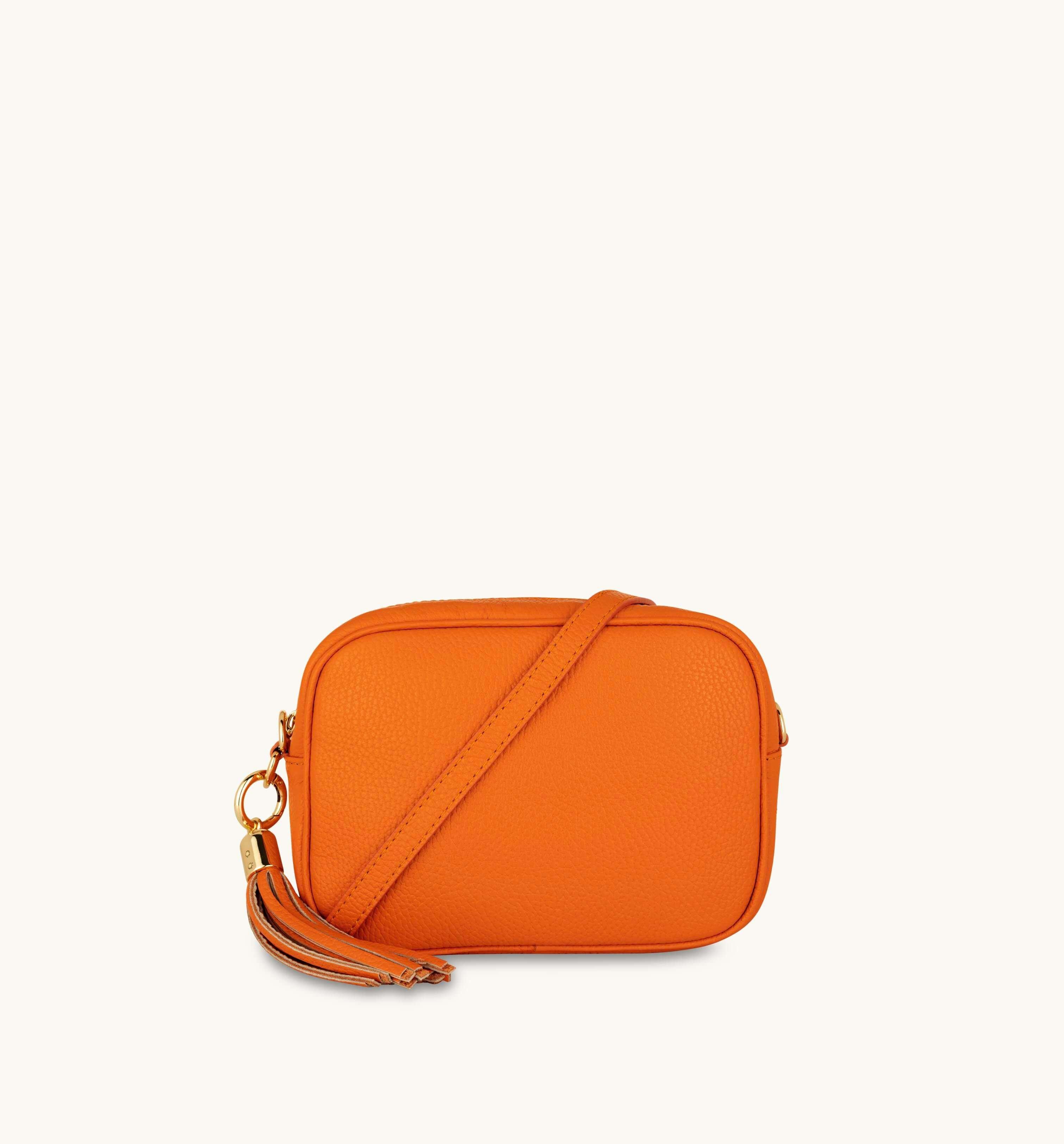 Bags & Purses, Orange Leather Crossbody Bag With Gold Chain Strap