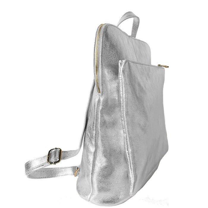 Silver leather outlet backpack