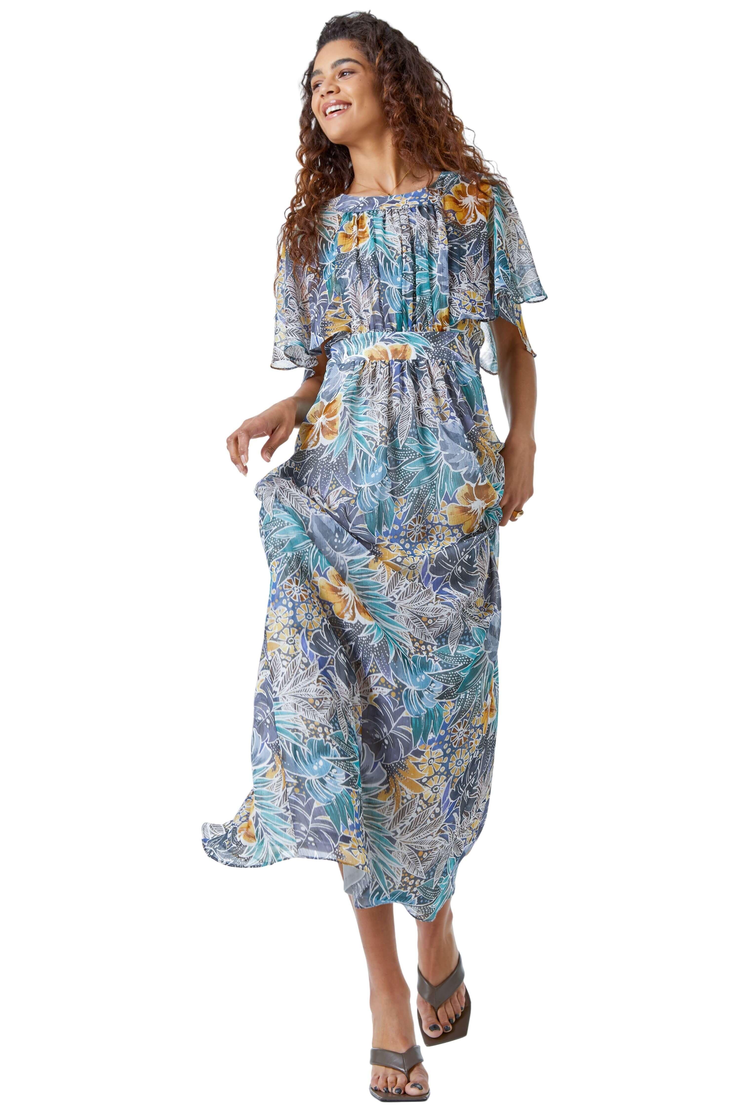 Dresses | Tropical Angel Sleeve Chiffon Maxi Dress | Roman