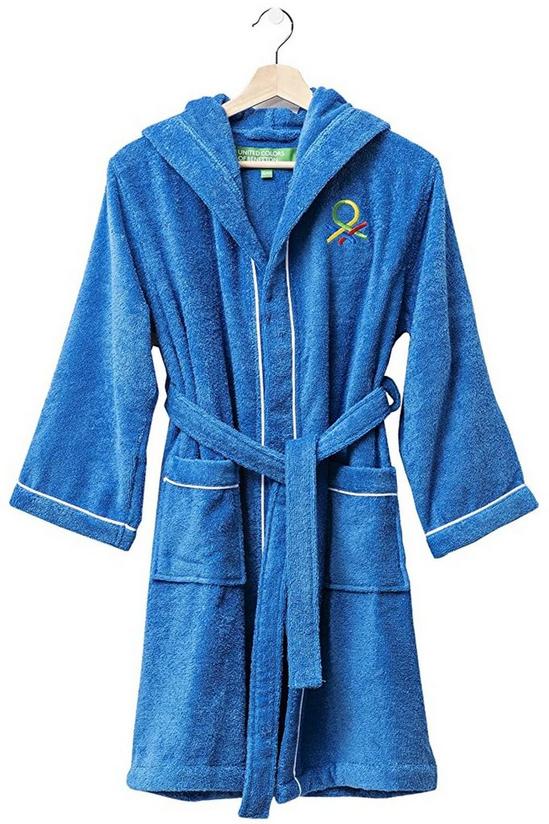 United Colors of Benetton United Colors 100% Cotton Kids Bathrobe with Hoodie 7-9 Years Old Blue 1