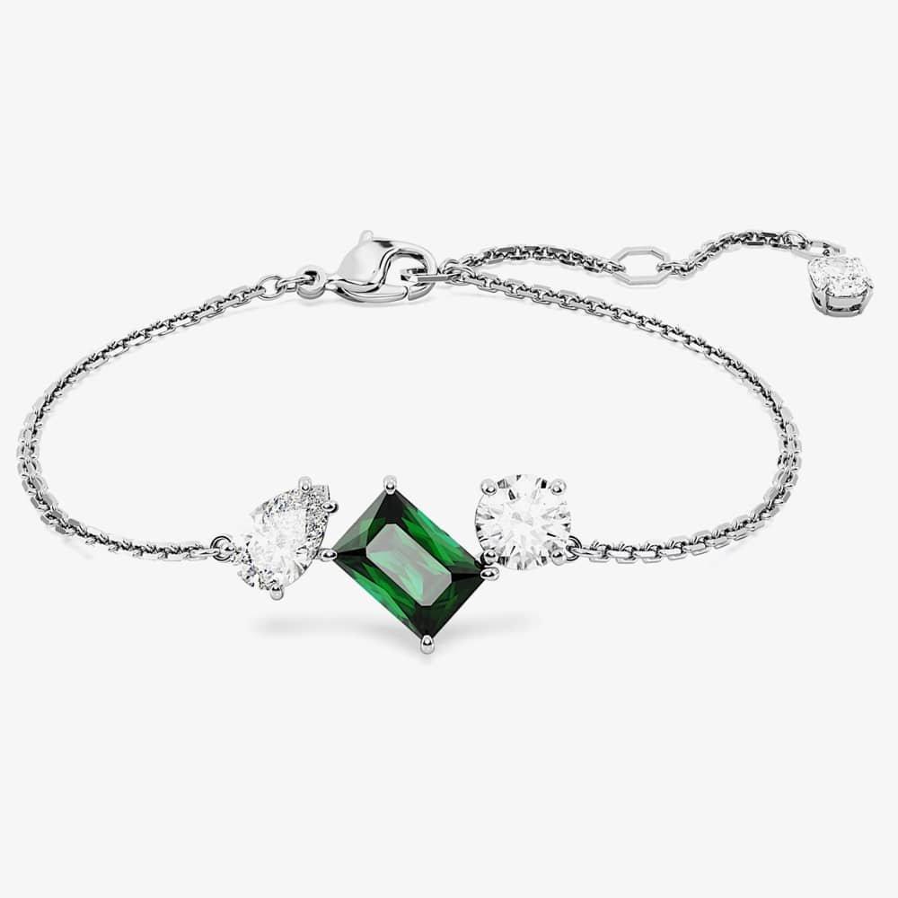 Jewellery | Mesmera Green Mixed Cuts Rhodium Plated Bracelet 
