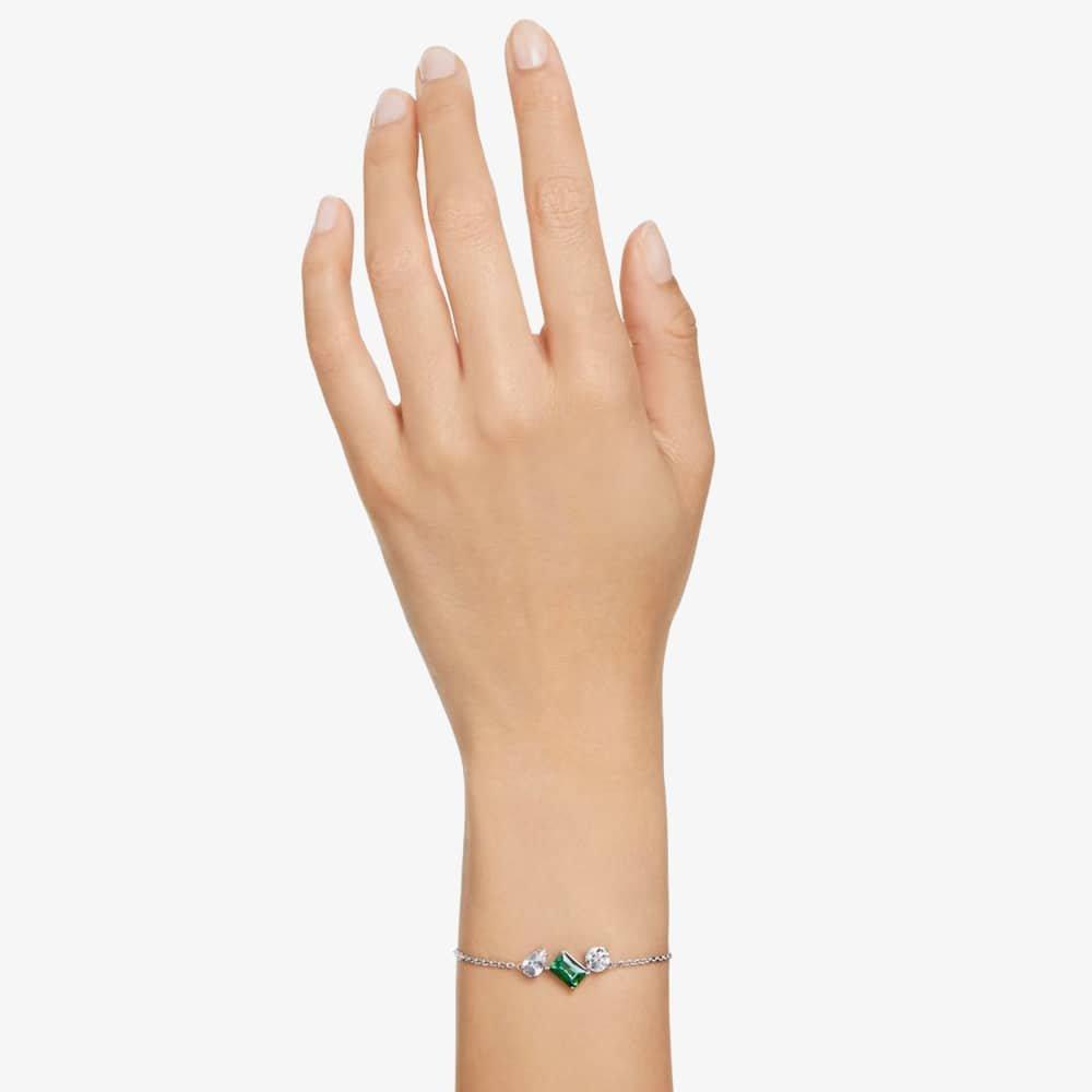 Jewellery | Mesmera Green Mixed Cuts Rhodium Plated Bracelet 