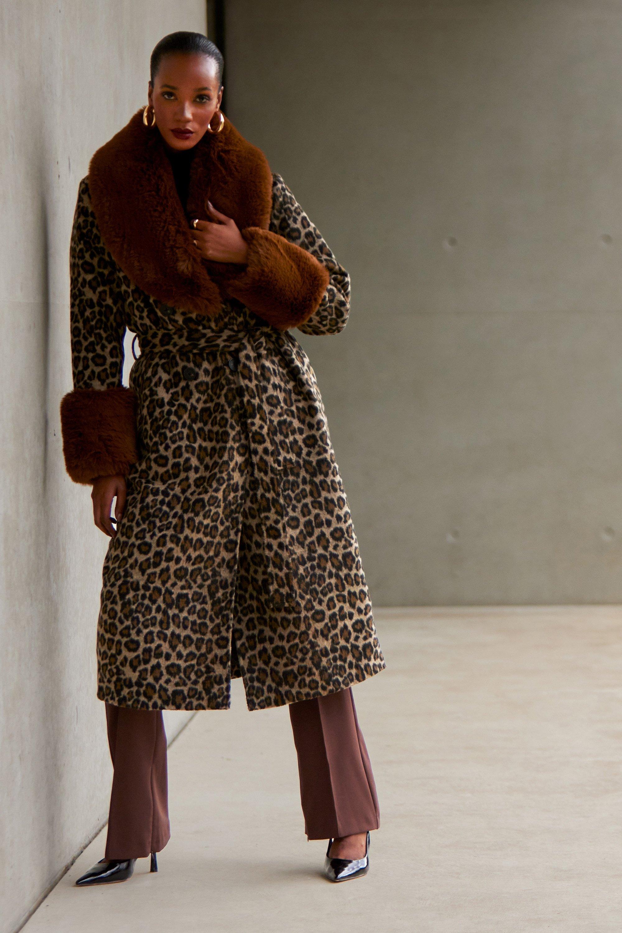 Jackets Coats Animal Print Fur Trim Longline Coat Principles