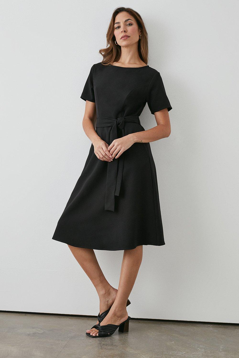 Belted fit best sale and flare dress