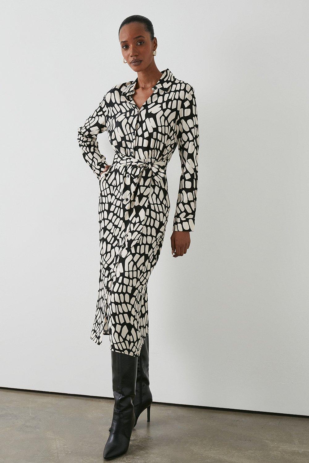 Long sleeve belted shirt dress sales