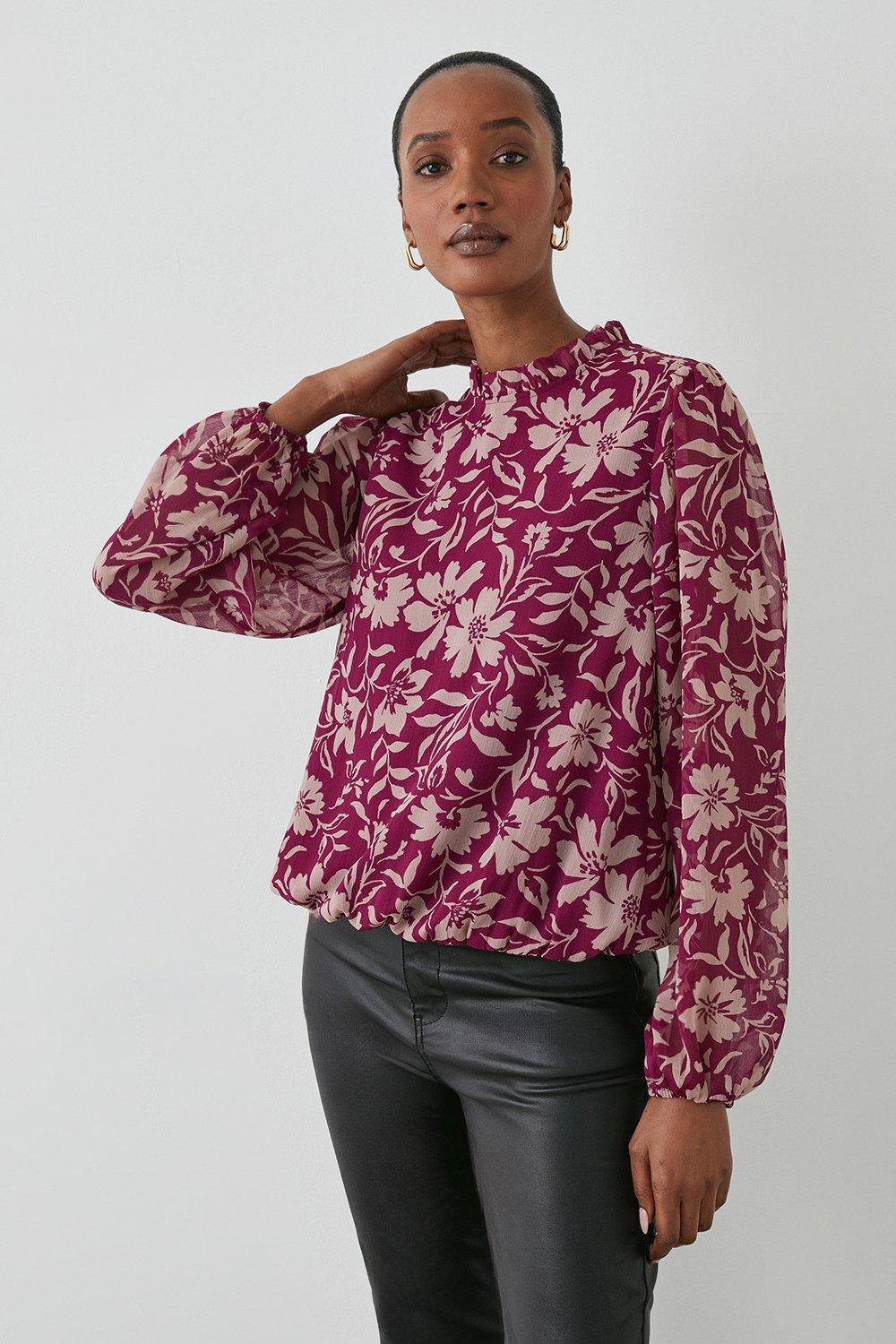 Long Sleeve Bubble Hem Floral Blouse