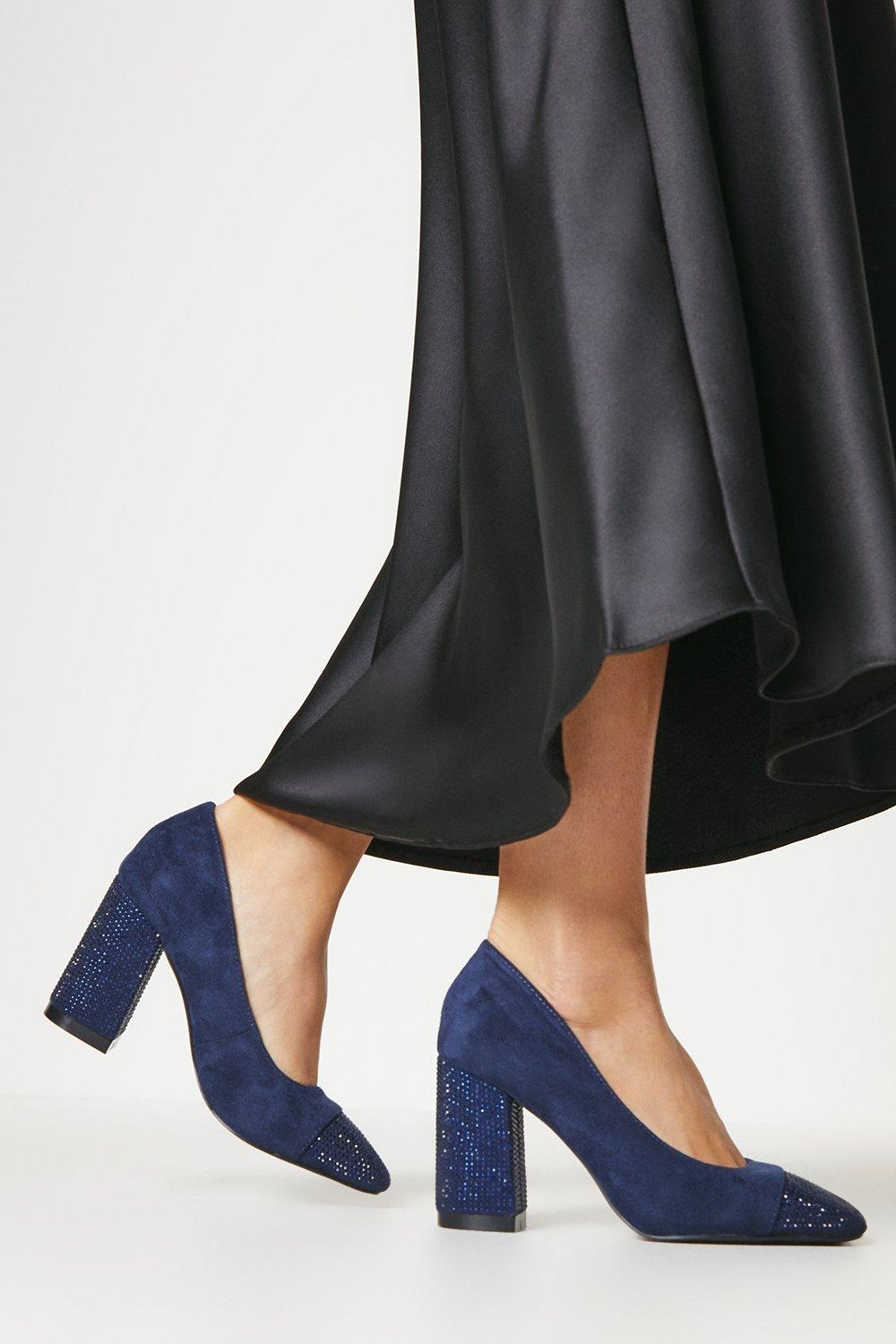 Navy block heel court shoes outlet uk